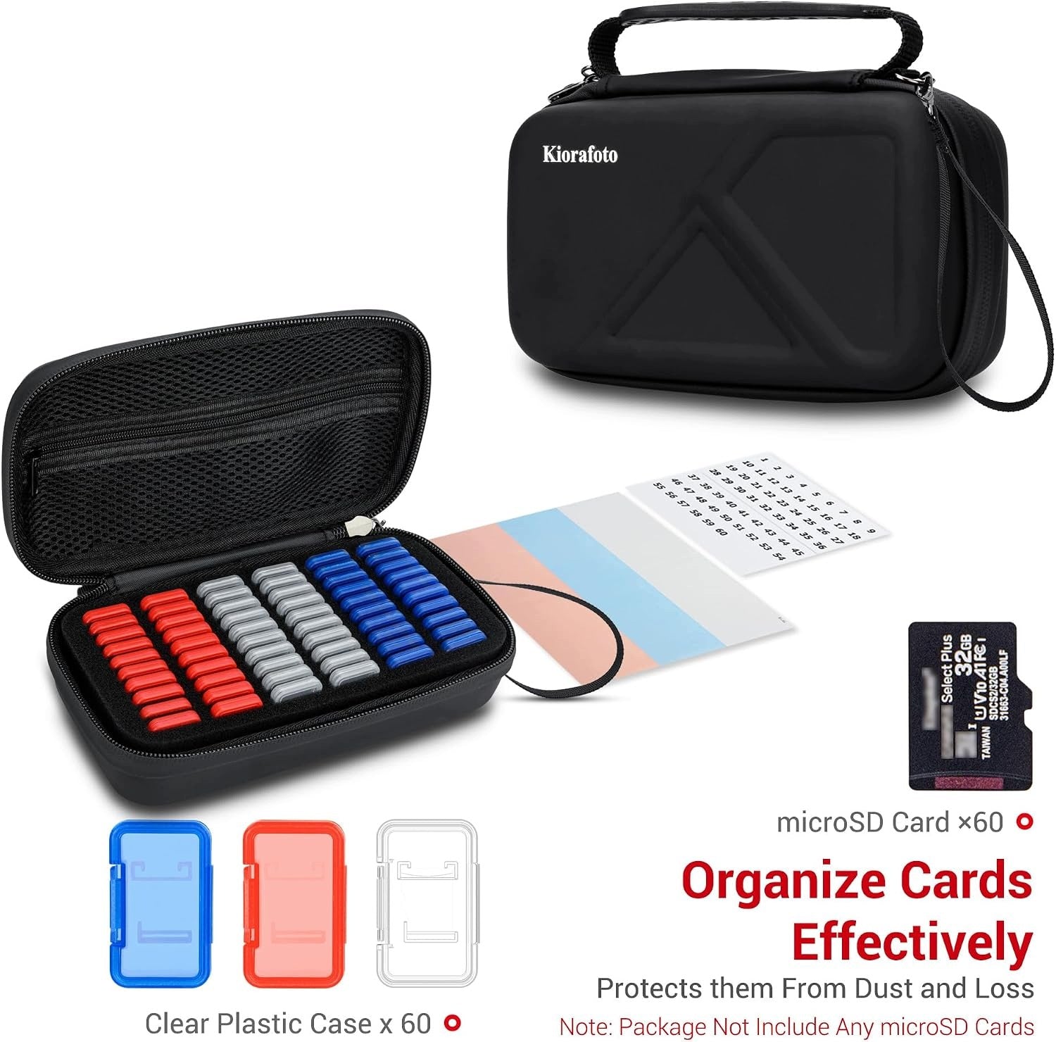 MICRO SD CARD CASE 60 PIECES EVA WATERPROOF ORGANIZER Model Etui na karty micro SD EVA PU z 60 indywidualnymi