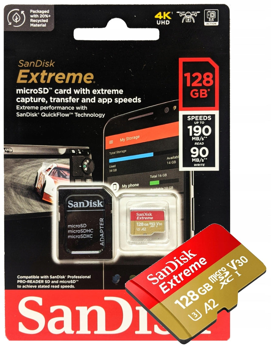 MICRO SD CARD SANDISK EXTREME 64GB 170/80 V30 A2 4K + ADAPTER Manufacturer code SDSQXA2-064G-GN6AA