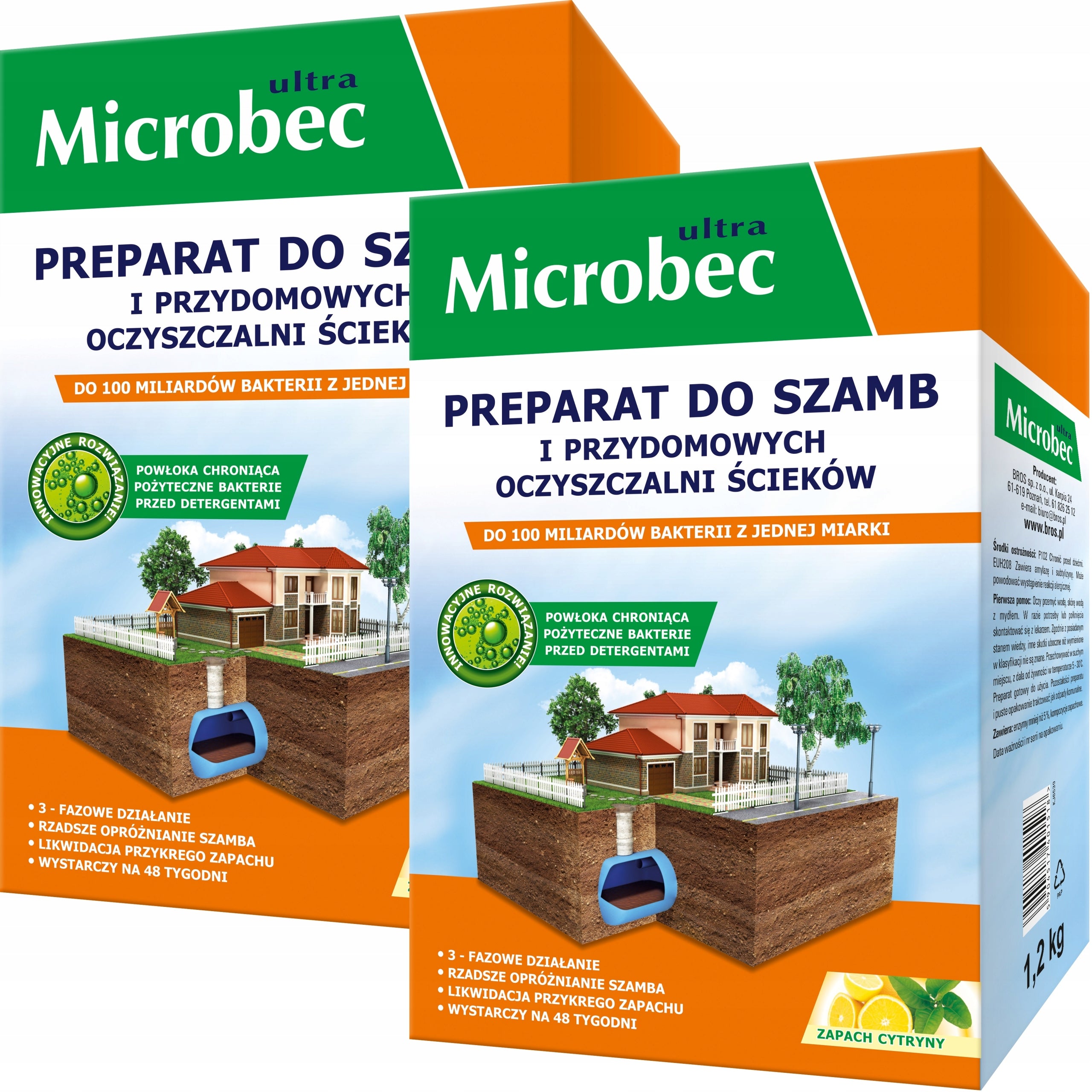 MICROBEC ULTRA Preparation for septic tanks 1,2 kg – lemon scent - 2 PACK