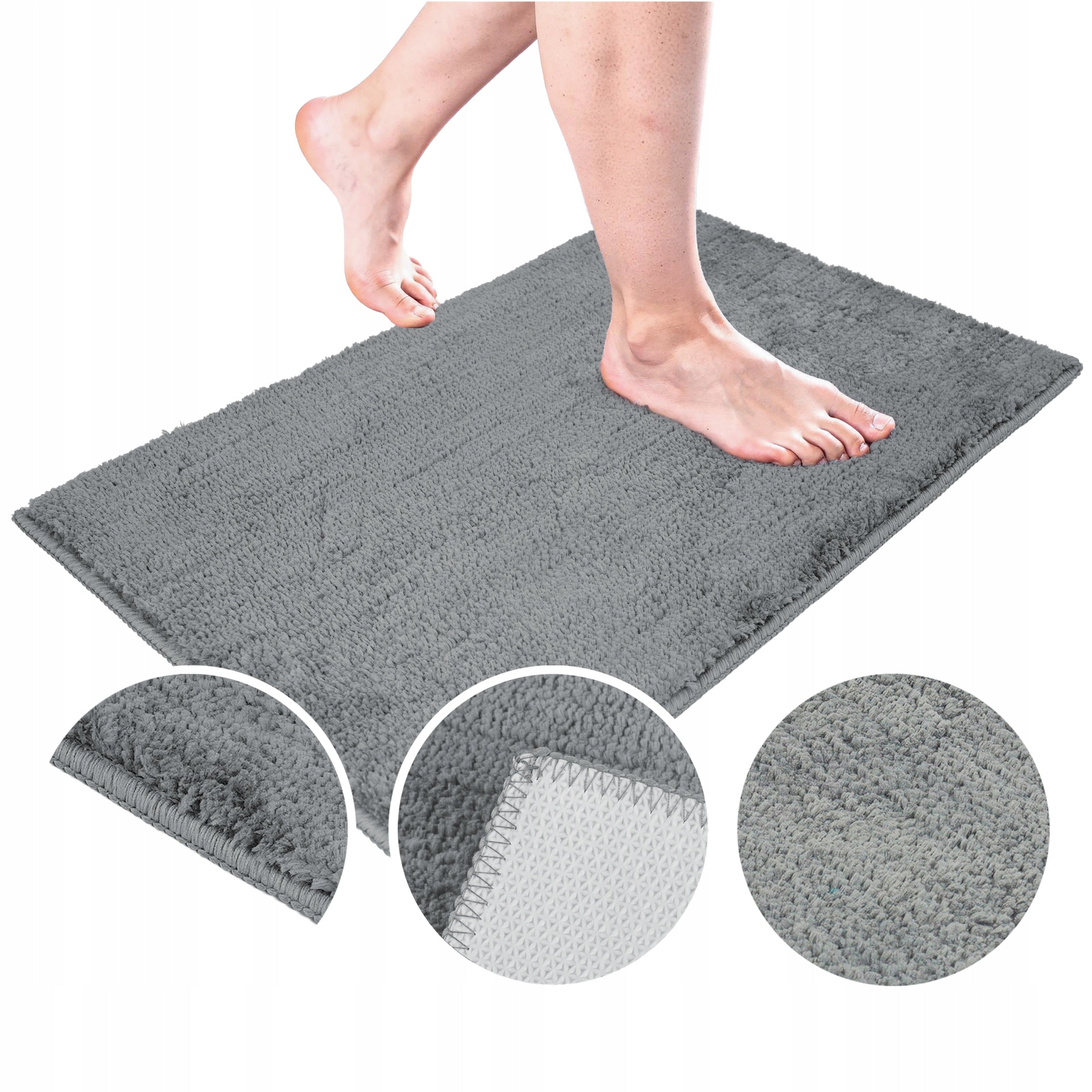 MICROFIBER BATHROOM RUG 60x40 GREY NON-SLIP ABSORBENT SOFT