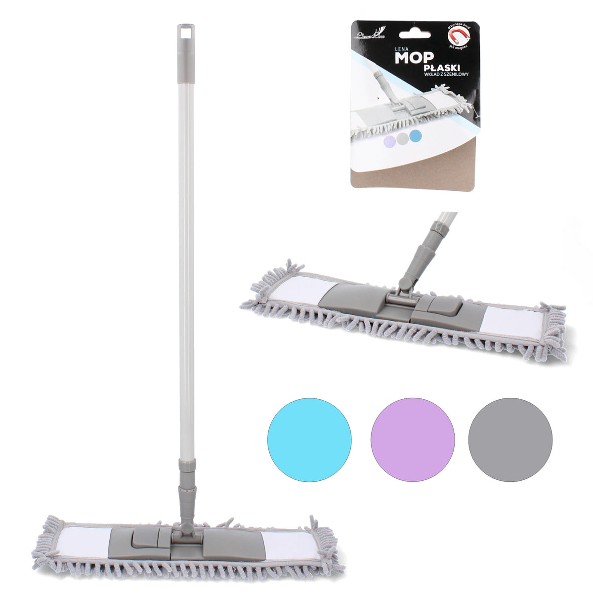 MICROFIBER CHENILLE FLAT FIBER MOP WITH TELESCOPIC STICK LONG