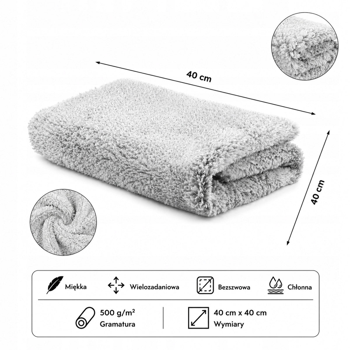 MICROFIBER POLISHING Car Wax Seamless Absorbent 500 GSM 40x40 Packaging status original