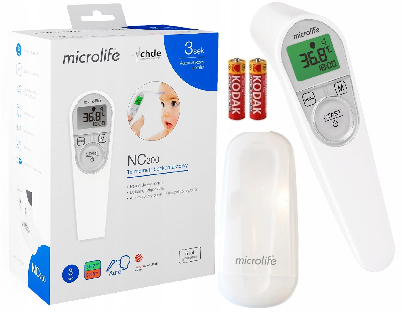 MICROLIFE INFRARED MEDICAL NON-CONTACT THERMOMETER NC 200 2in1 +BATTERIES Packaging status original