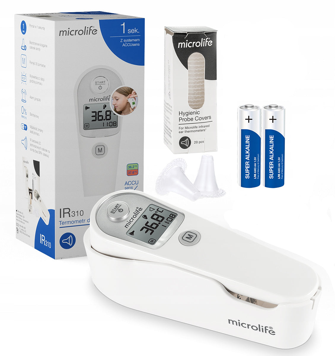 MICROLIFE IR310 EAR THERMOMETER WITH MEDICAL BACKLIGHT FOR ADULTS