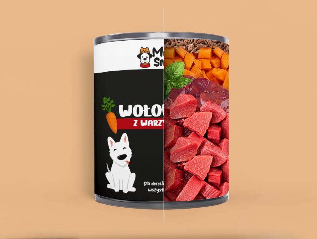 MIĘSNE SMAKI- WET DOG FOOD- BEEF WITH VEGETABLES 850g Brand MIĘSNE SMAKI