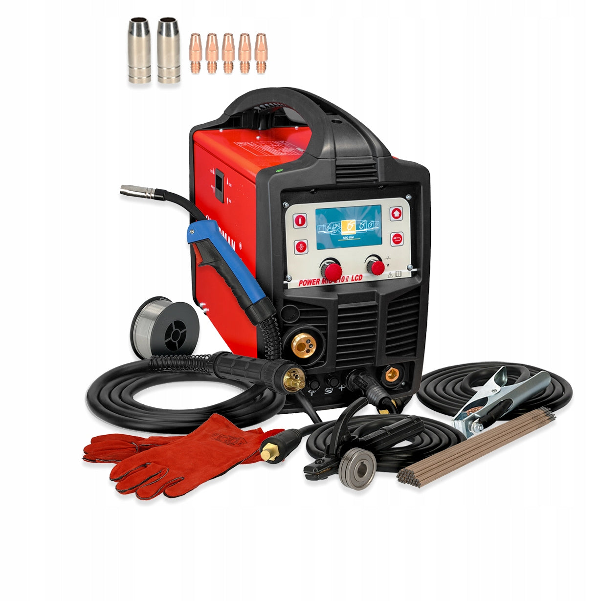 MIG MAG migomat TIG WELDMAN MMA 200A IGBT SYNERGIA 4x4 LCD welding machine Set