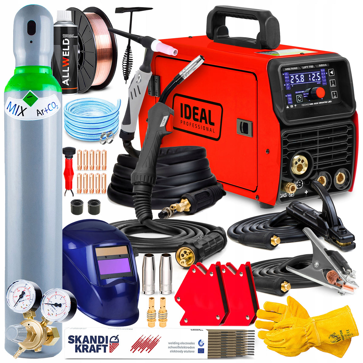 MIGOMAT WELDING MACHINE IDEAL TECNO MIG 203 LED SYNERGY MMA TIG 200A 4T ALUMINIUM