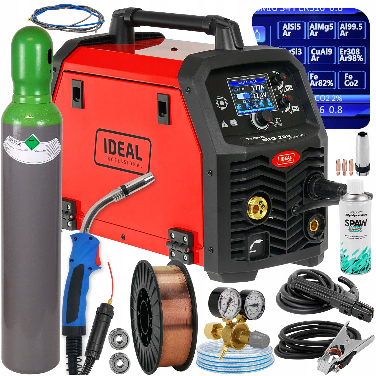 MIGOMAT welder with Pulse IDEAL MIG 200 MMA TIG SYNERGY ALU SYN set MAG