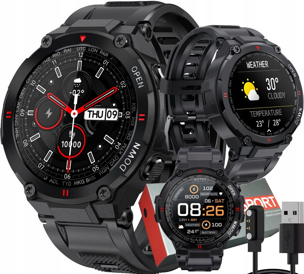 MILITARY SMARTWATCH HEART RATE MONITOR POLISH MENU POWERFUL BATTERY Packaging status original