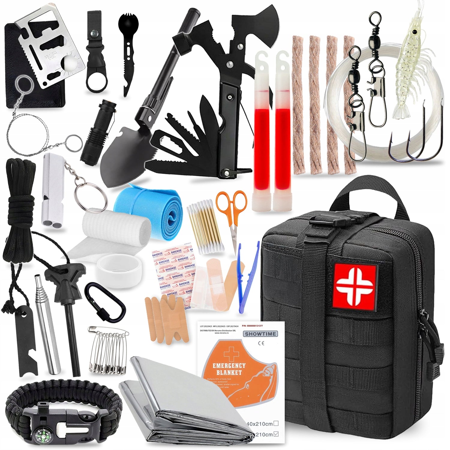 MILITARY SURVIVAL MULTITOOL KIT SURVIVAL ESSENTIALS 216in1 FIRST AID KIT Packaging status original