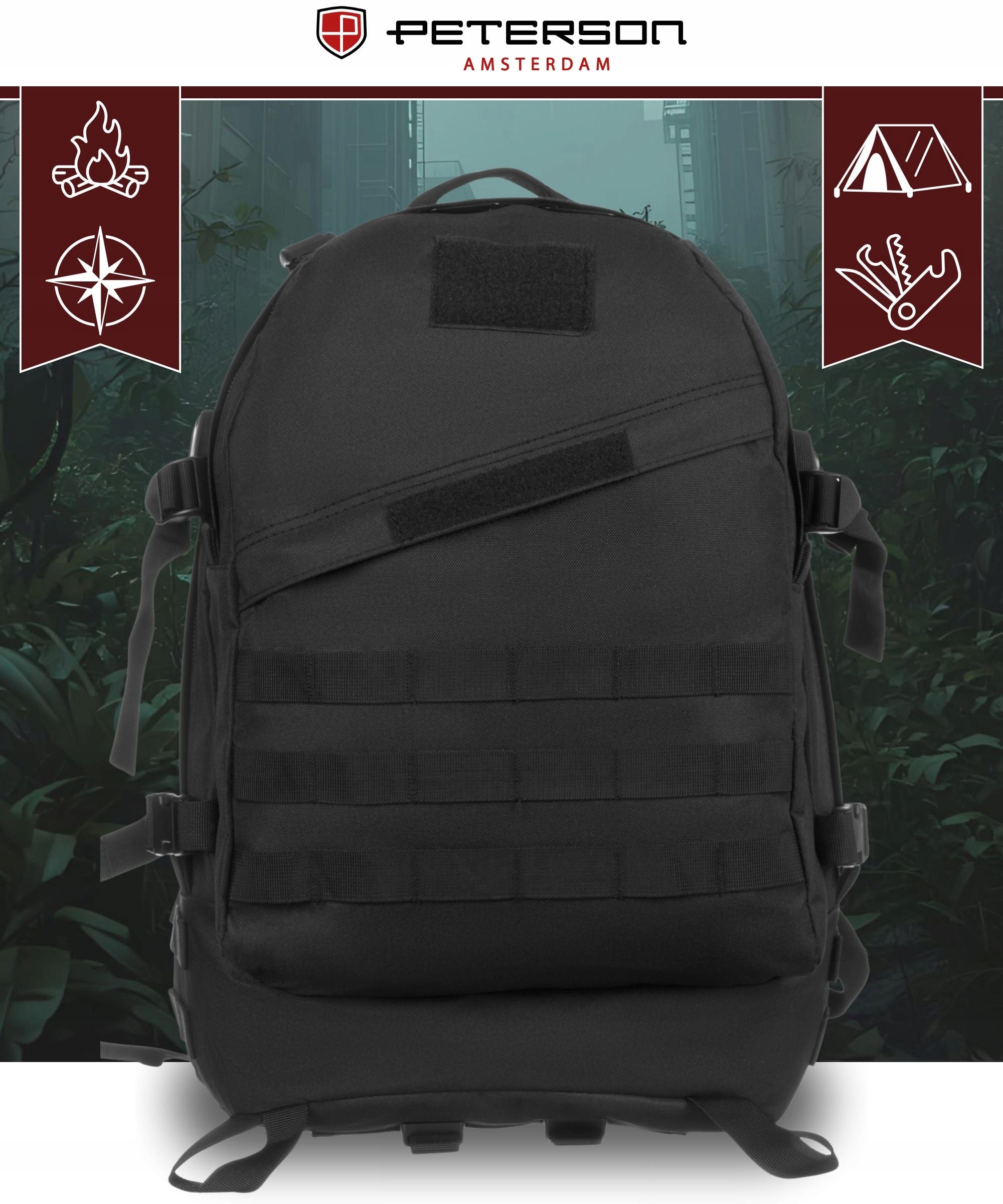 MILITARY TACTICAL BACKPACK MOLLE SURVIVAL TREKKING EVACUATION BLACK Brand Peterson