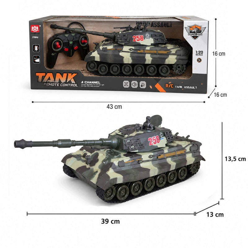 MILITARY TANK ON TRACKS REMOTE CONTROLLED REMOTE CONTROL BATTERY TOY Manufacturer code RCTANK-08-01