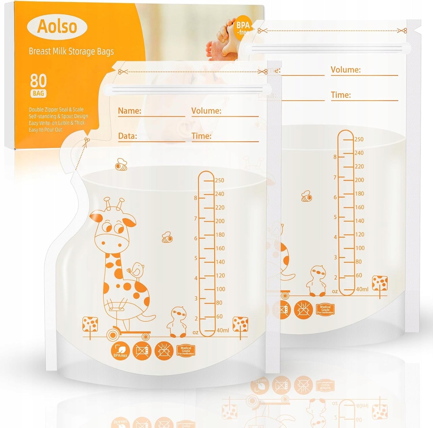 MILK FREEZING STORAGE BAGS SEALED SET OF 80 PIECES 250ML