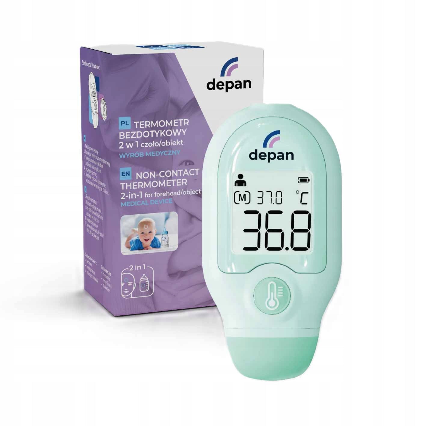 MINI 2-in-1 Non-Contact Thermometer, Front/Object, Depan DET-3022, Mint