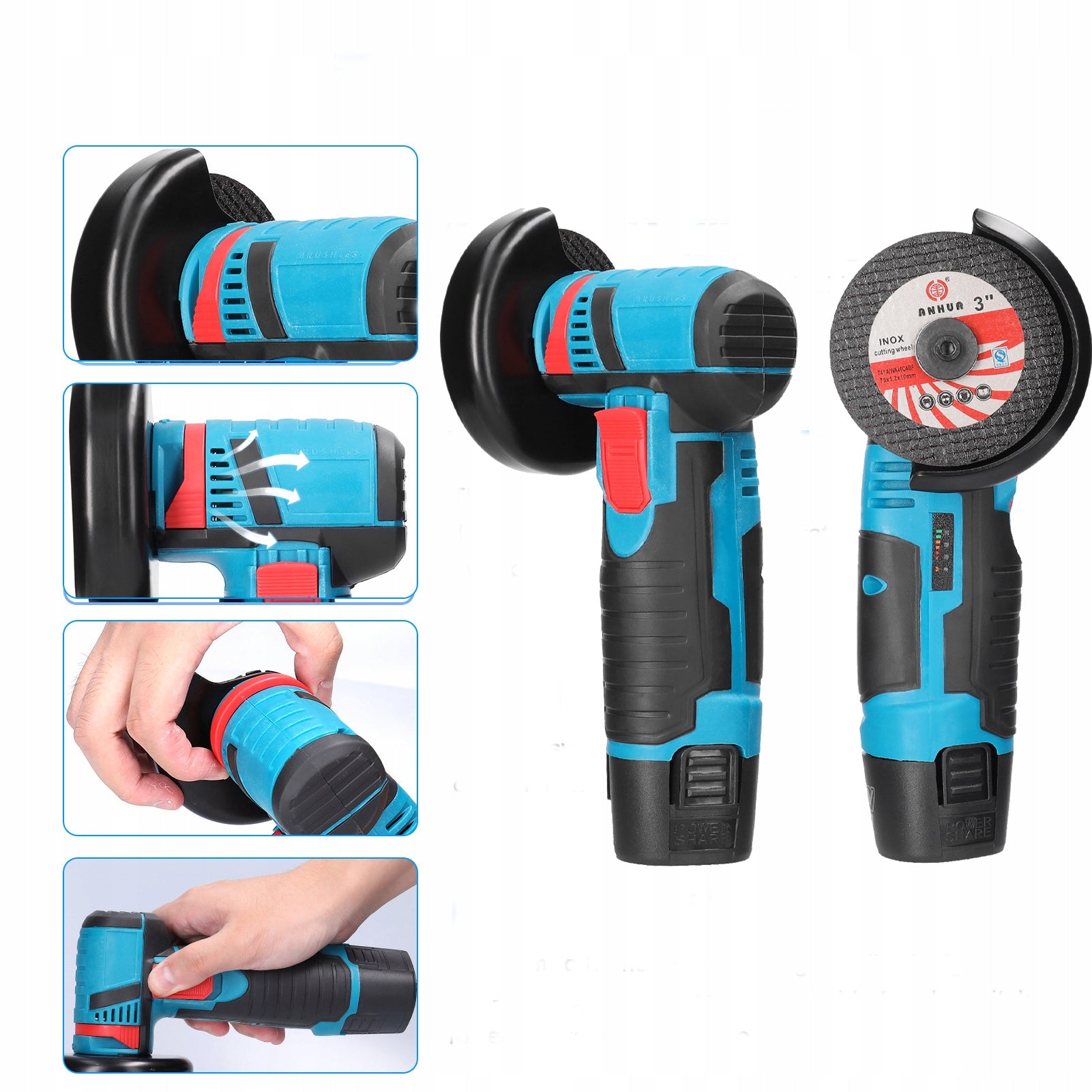 MINI ANGLE GRINDER CORDLESS 18V ANGLE RUBBER BAND 18V 2XAKU+SHIELD Manufacturer code 750749943495
