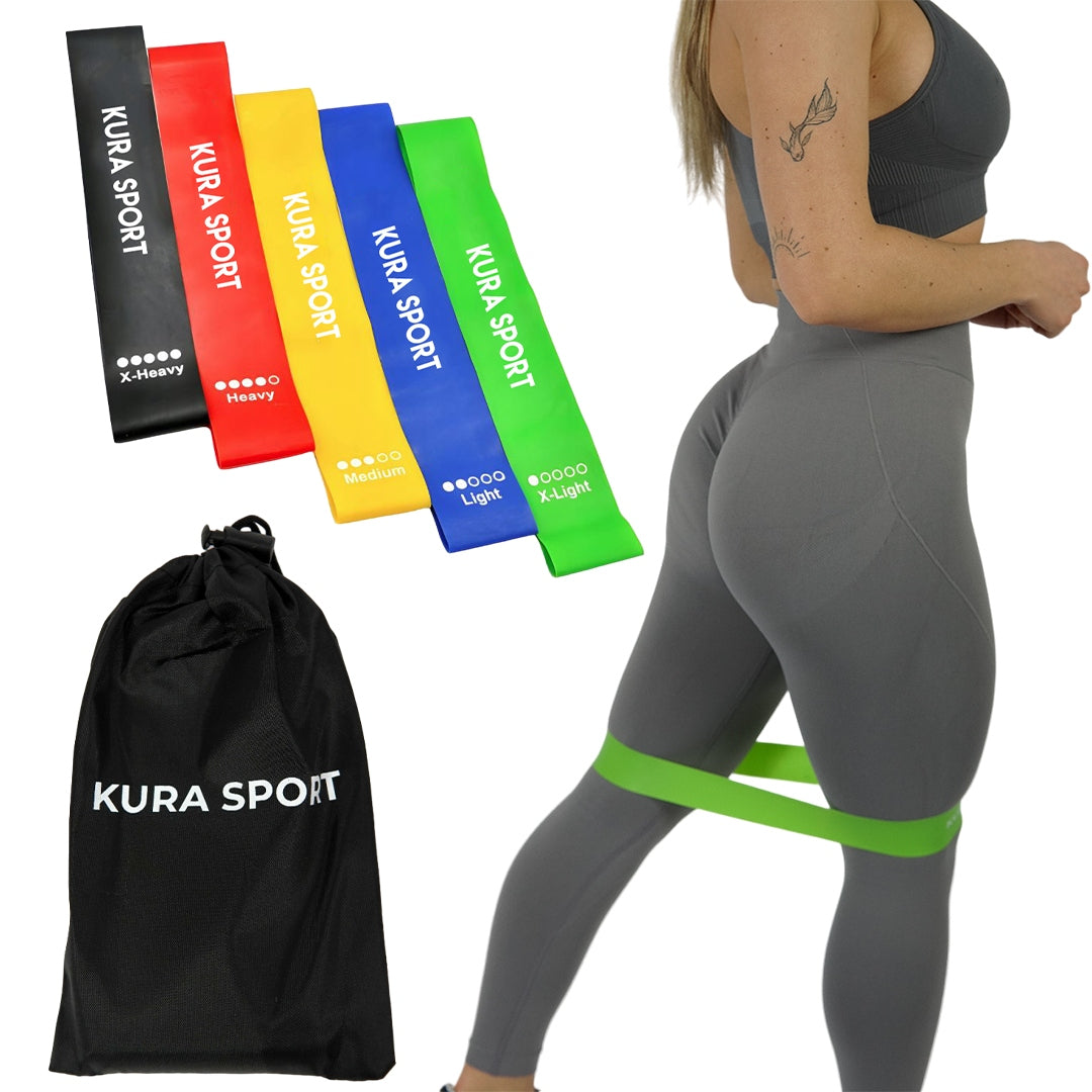 MINI BAND EXERCISE RESISTANCE SET 5 PCS HIP BAG - KURA SPORT