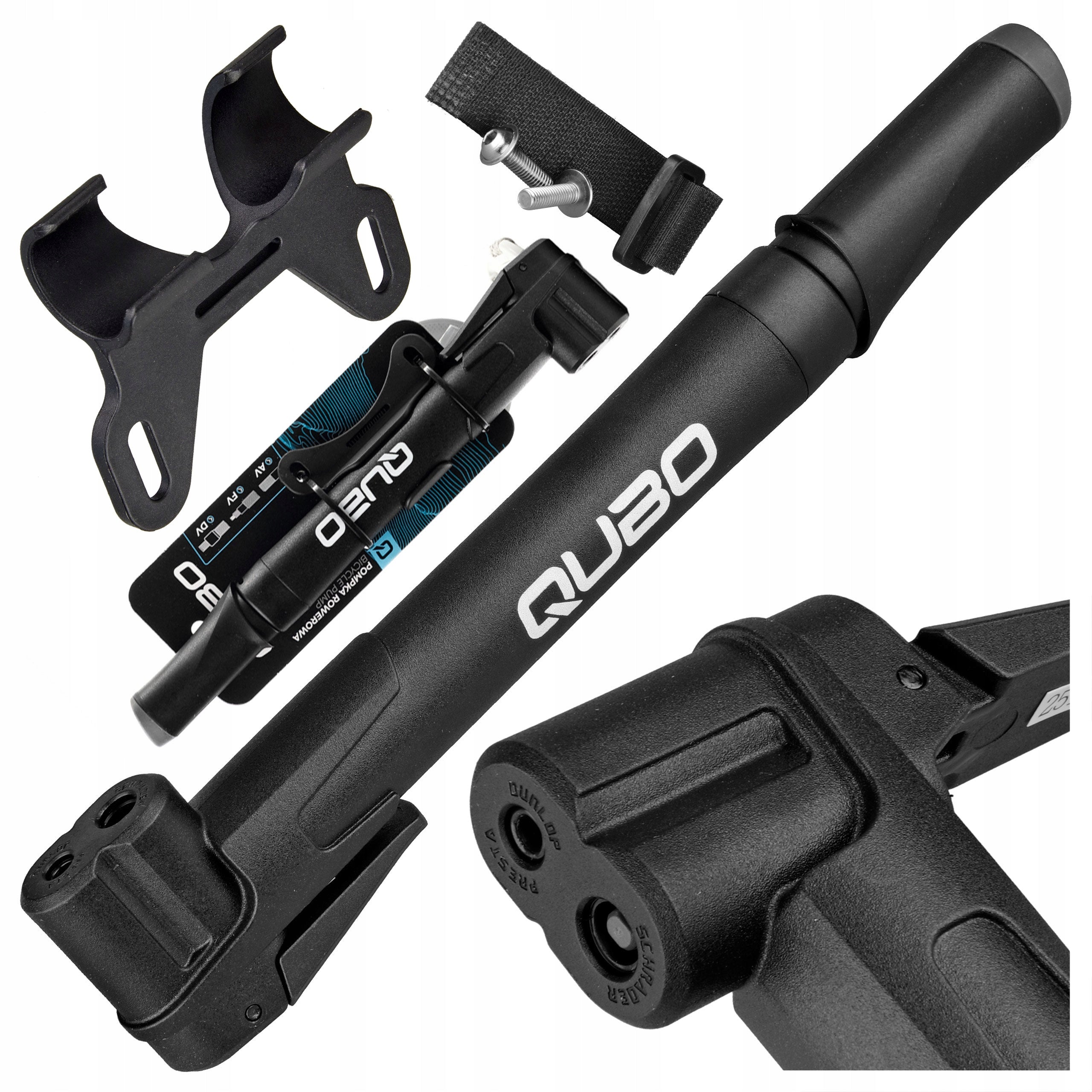 MINI BICYCLE PUMP QUBO POM001 MANUAL VALVES AV/FV/DV UP TO 5,5 BAR HANDLE