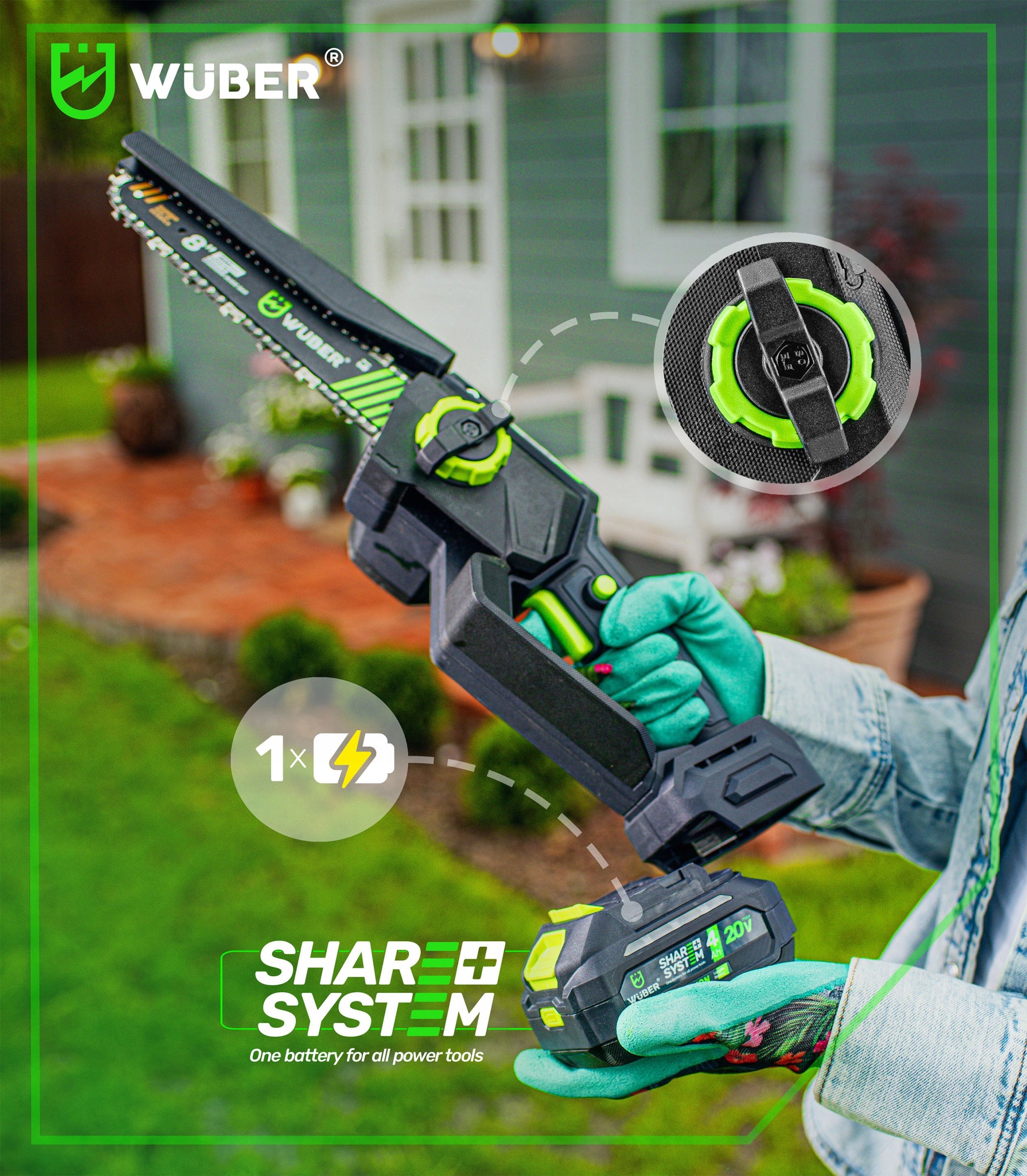 MINI CHAINSAW CORDLESS CHAINSAW FOR BRANCHES 1 AKU 2XCHAIN Guide manufacturer Wuber