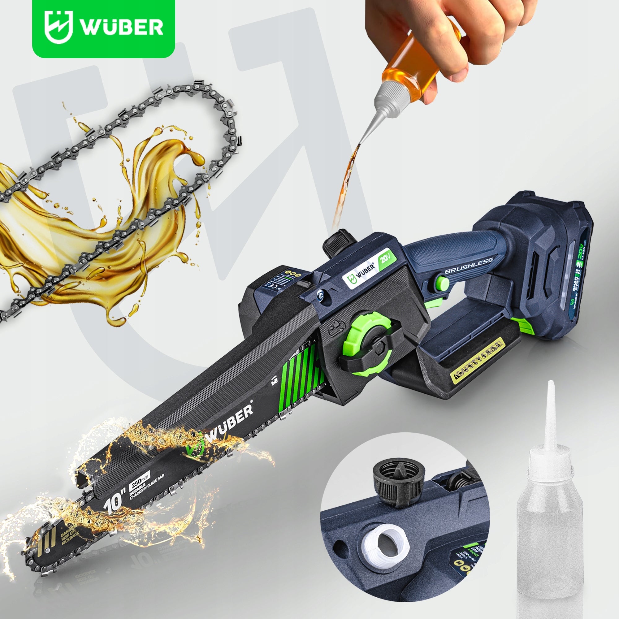 MINI CHAINSAW CORDLESS CHAINSAW FOR BRANCHES 1 AKU 2XCHAIN Manufacturer code PILARKA GAŁĘZIOWA AKUMULATOROWA WUBER