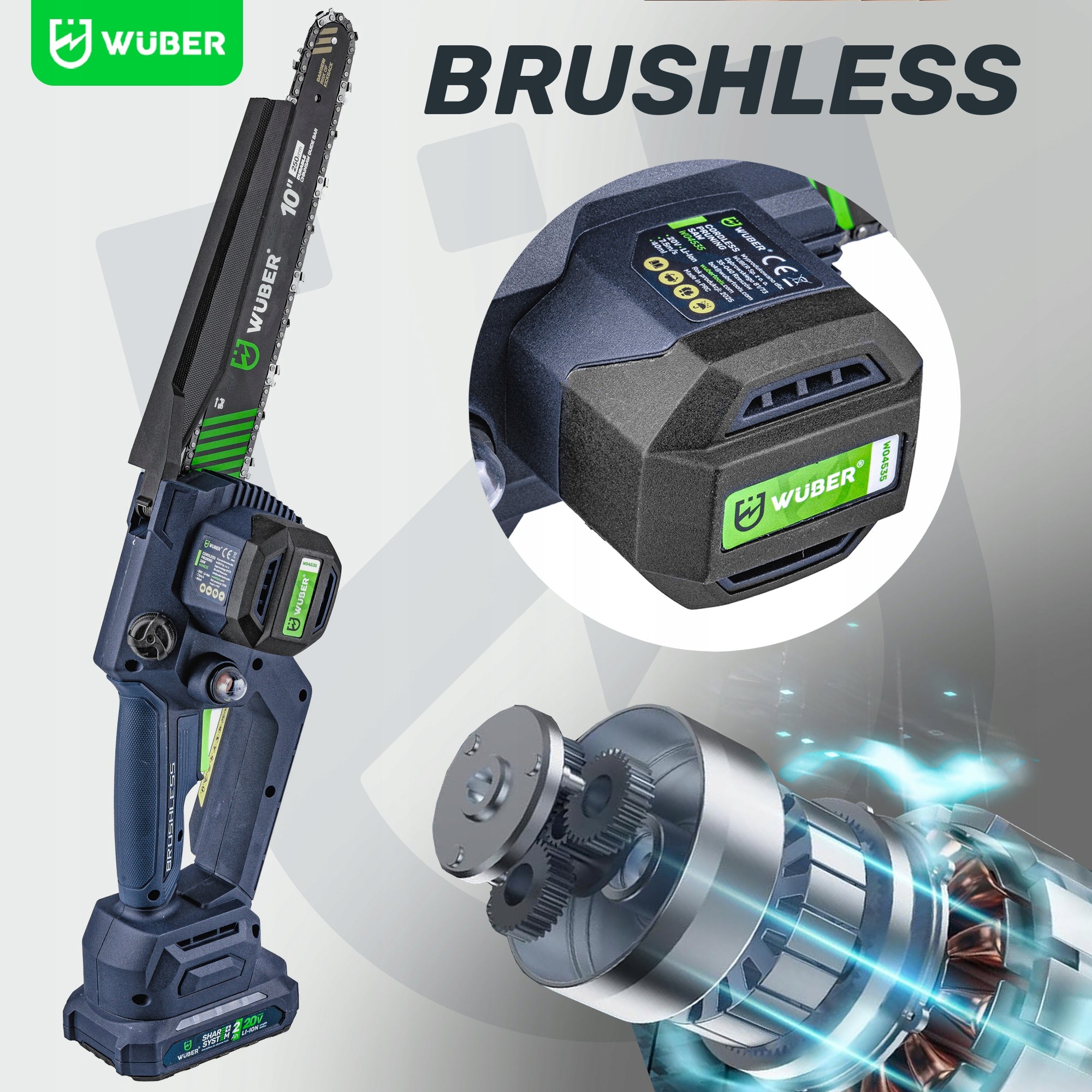 MINI CHAINSAW CORDLESS CHAINSAW FOR BRANCHES 1 AKU 2XCHAIN Number of batteries 1
