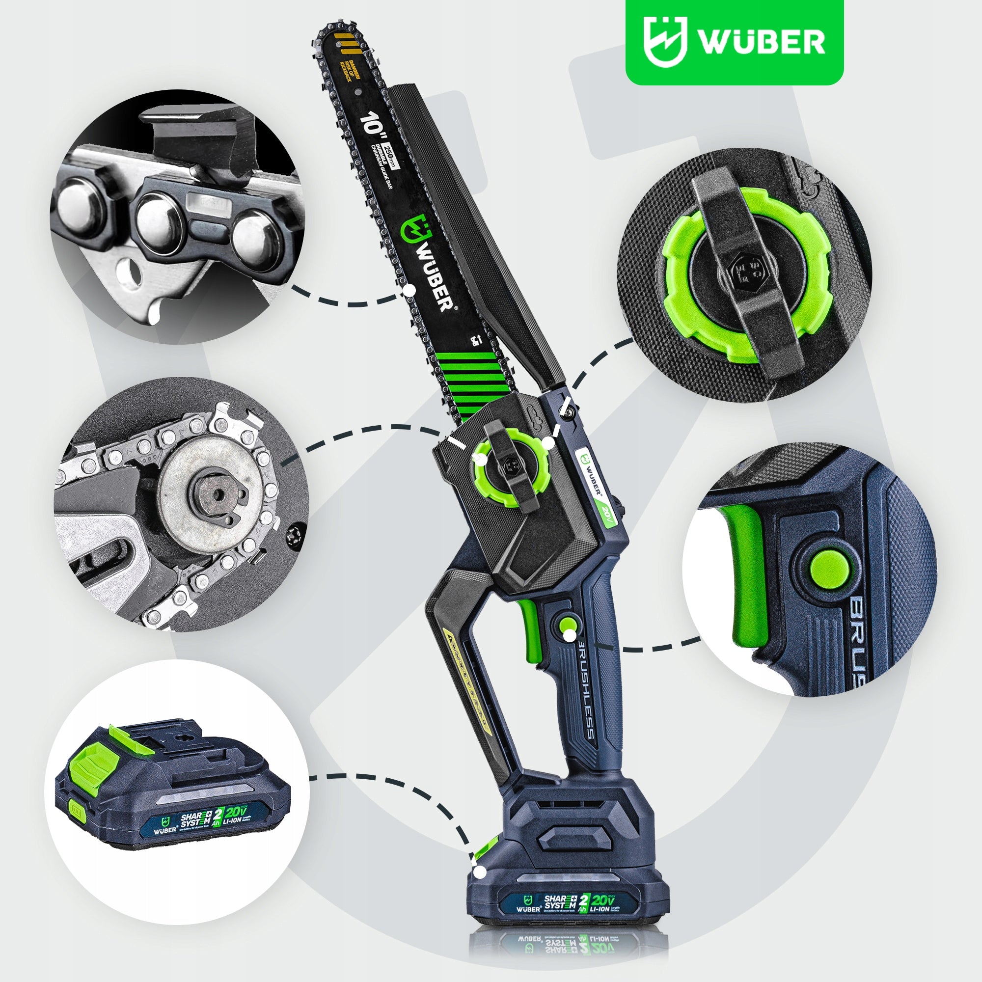 MINI CHAINSAW CORDLESS CHAINSAW FOR BRANCHES 1 AKU 2XCHAIN Packaging status original