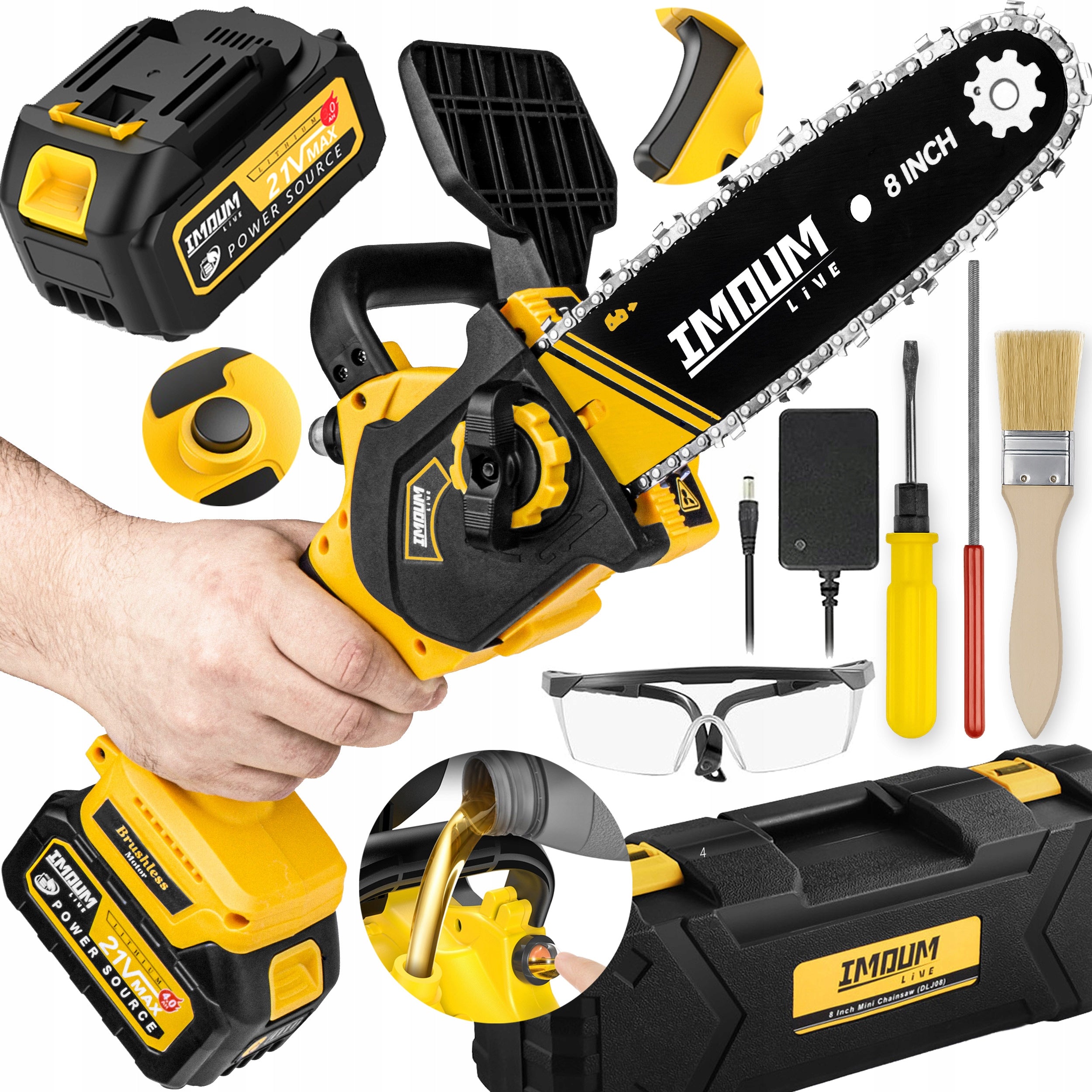 MINI CHAINSAW CORDLESS SAW 8" TWO BATTERIES SET