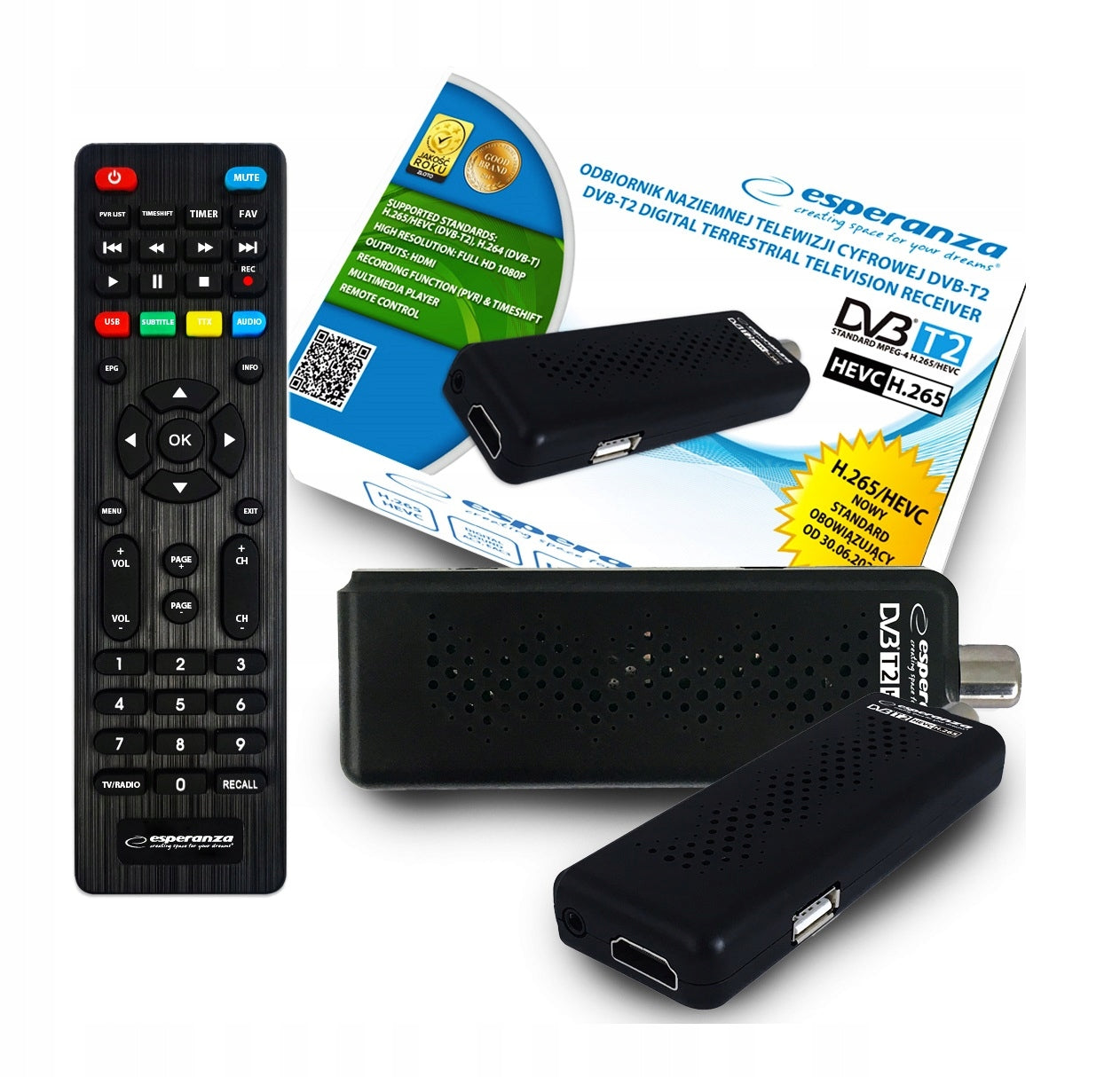 MINI DECODER TUNER TV DVB-T2 HEVC H.265 FULL HD REMOTE CONTROL CABLE HDMI SET EAN (GTIN) 5901299958131