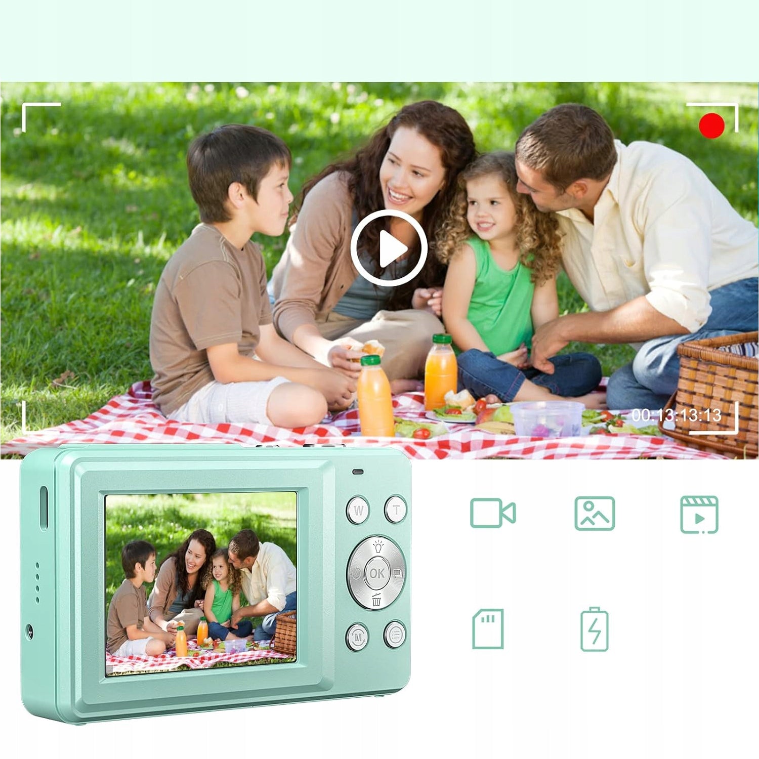 MINI DIGITAL CAMERA FOR KIDS HD PORTABLE 1080P 16X 44MP GREEN Brand no brand