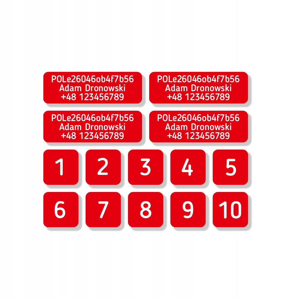 MINI DRONE STICKERS WITH OPERATOR NUMBER 28x9mm red