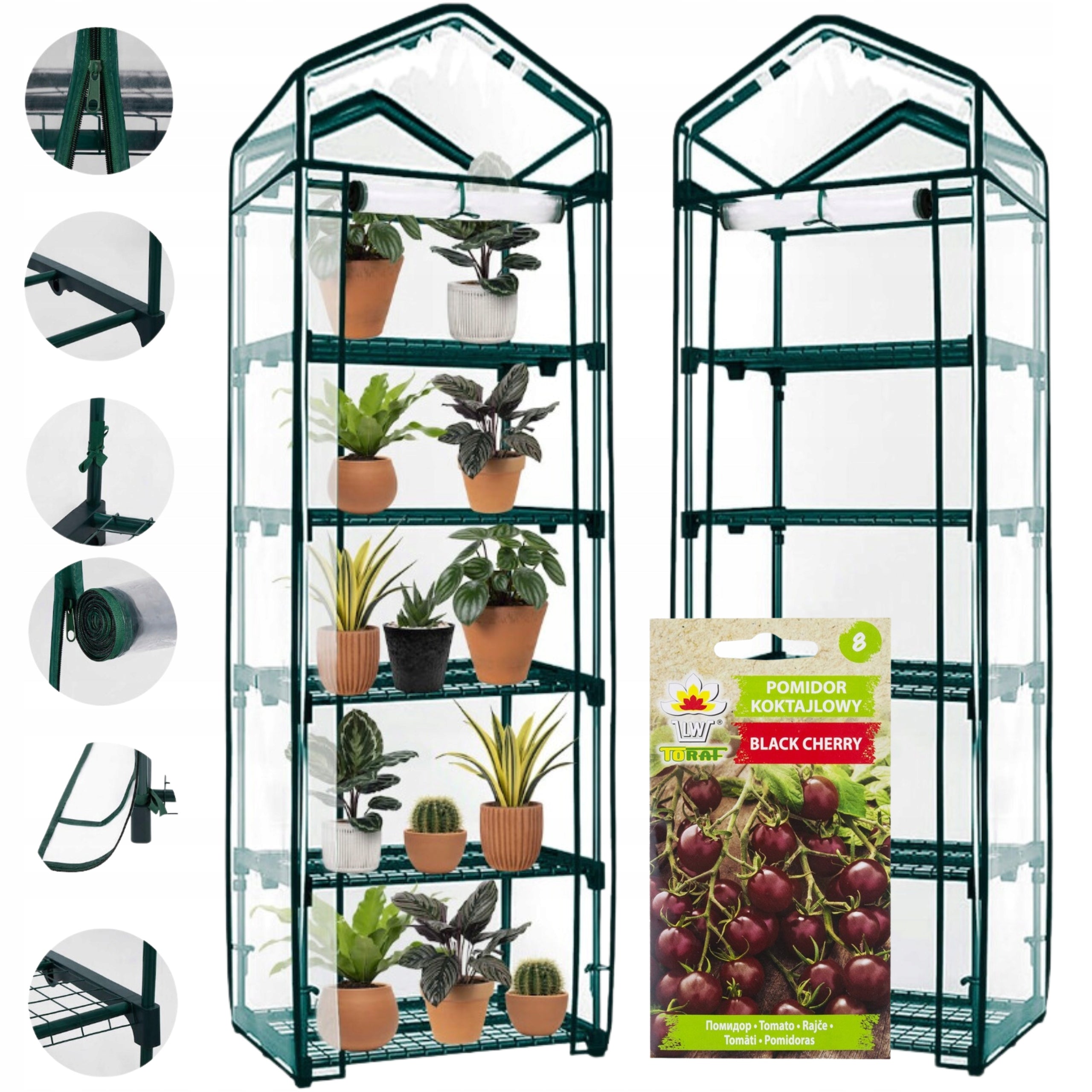 MINI GARDEN GREENHOUSE FOR FREESTANDING BALCONY HIGH 5 SHELVES 190x 70x 50cm Thickness 2 mm