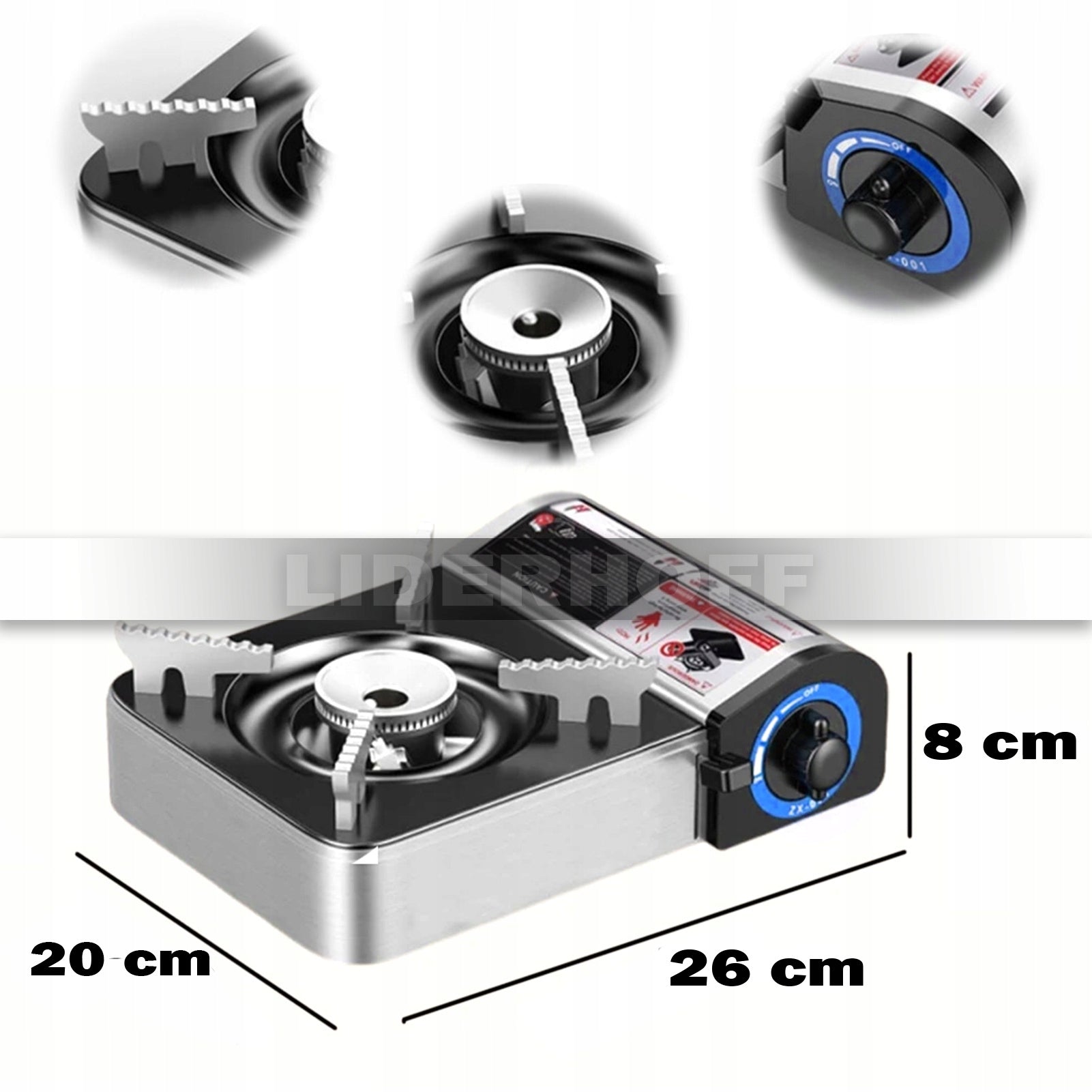 MINI GAS COOKER TOURIST POWER 2.1kW FOR PIEZOZAPŁON CARTRIDGES Manufacturer code LIDERHOFF 125-A