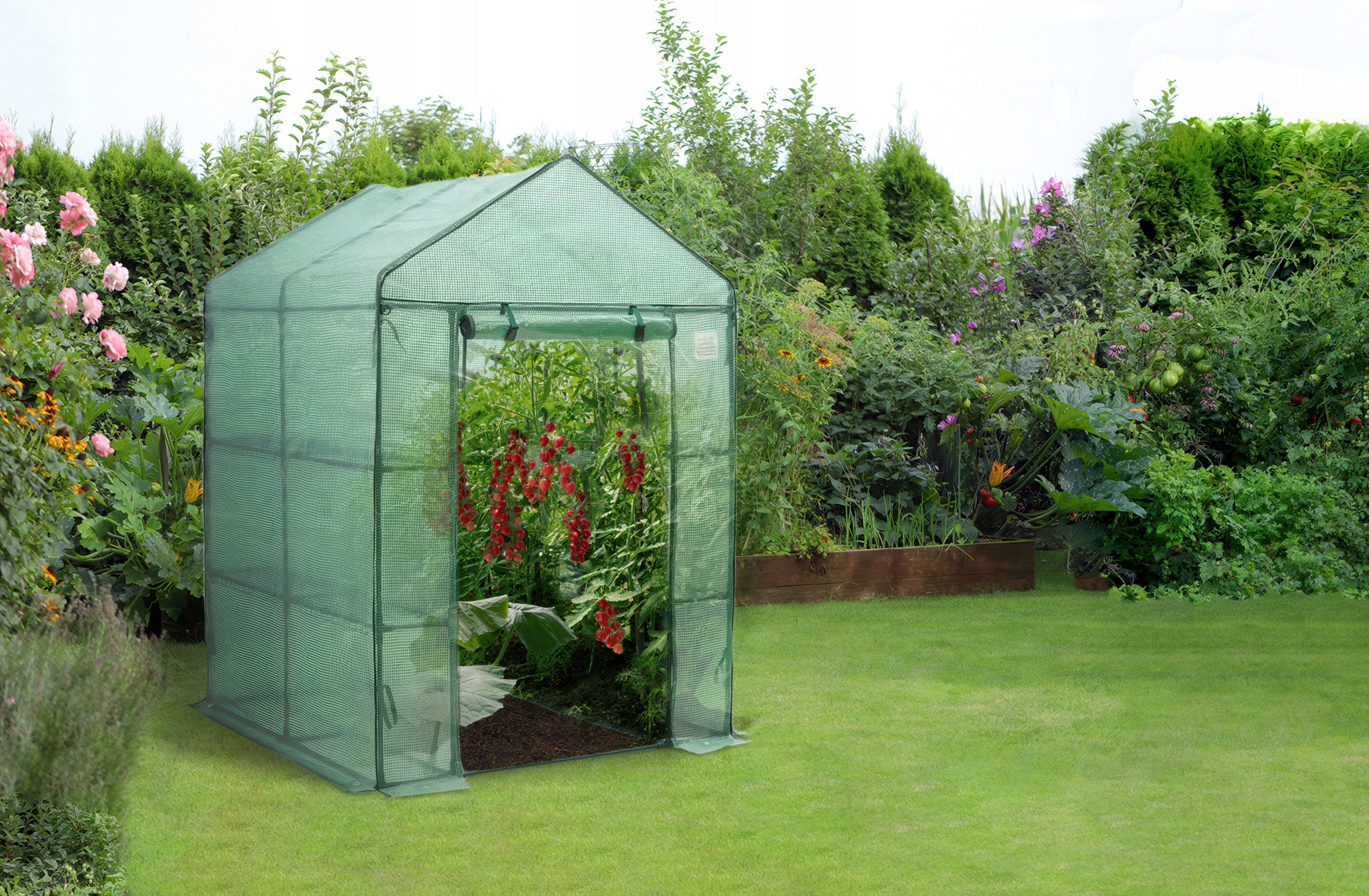 MINI GREENHOUSE Balcony Garden 140x140 cm with Bookcase 8 Shelves Green UV4 Manufacturer Focus Garden