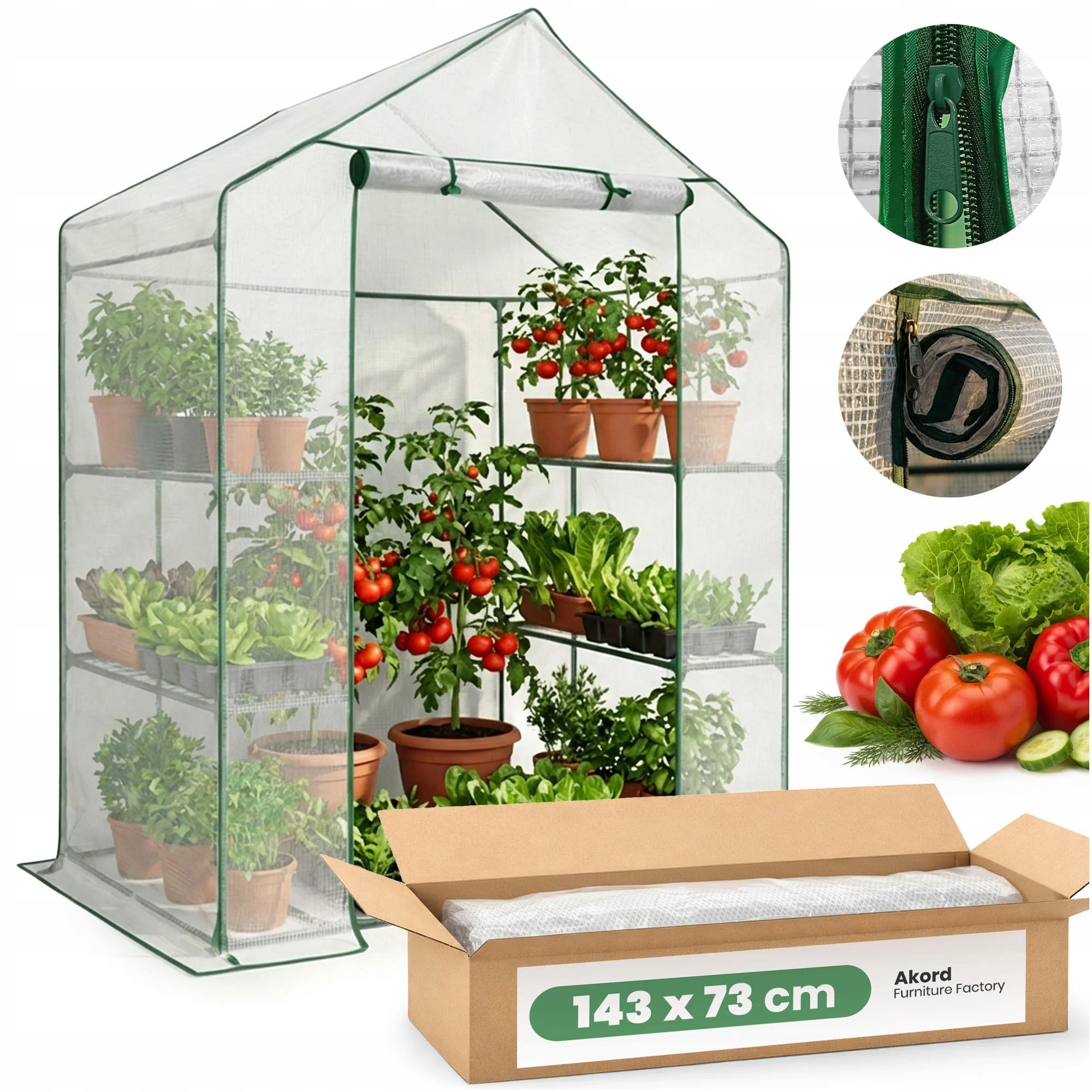 MINI GREENHOUSE FOIL GARDEN TUNNEL SHELVES 1,43x0,73 m UV 1,04m2 VEGETABLES