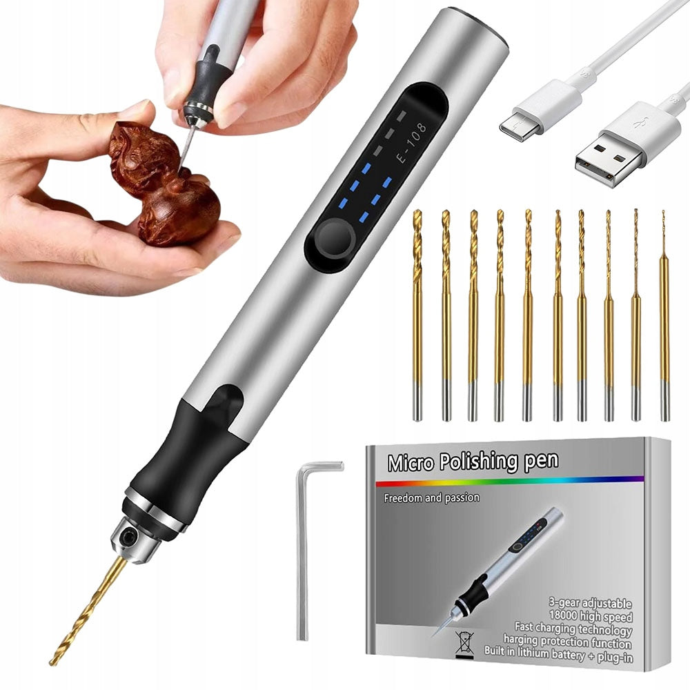 MINI GRINDER MULTIFUNCTION DRILL DIY 3.7V 3-SPEED + 10 DRILL BITS