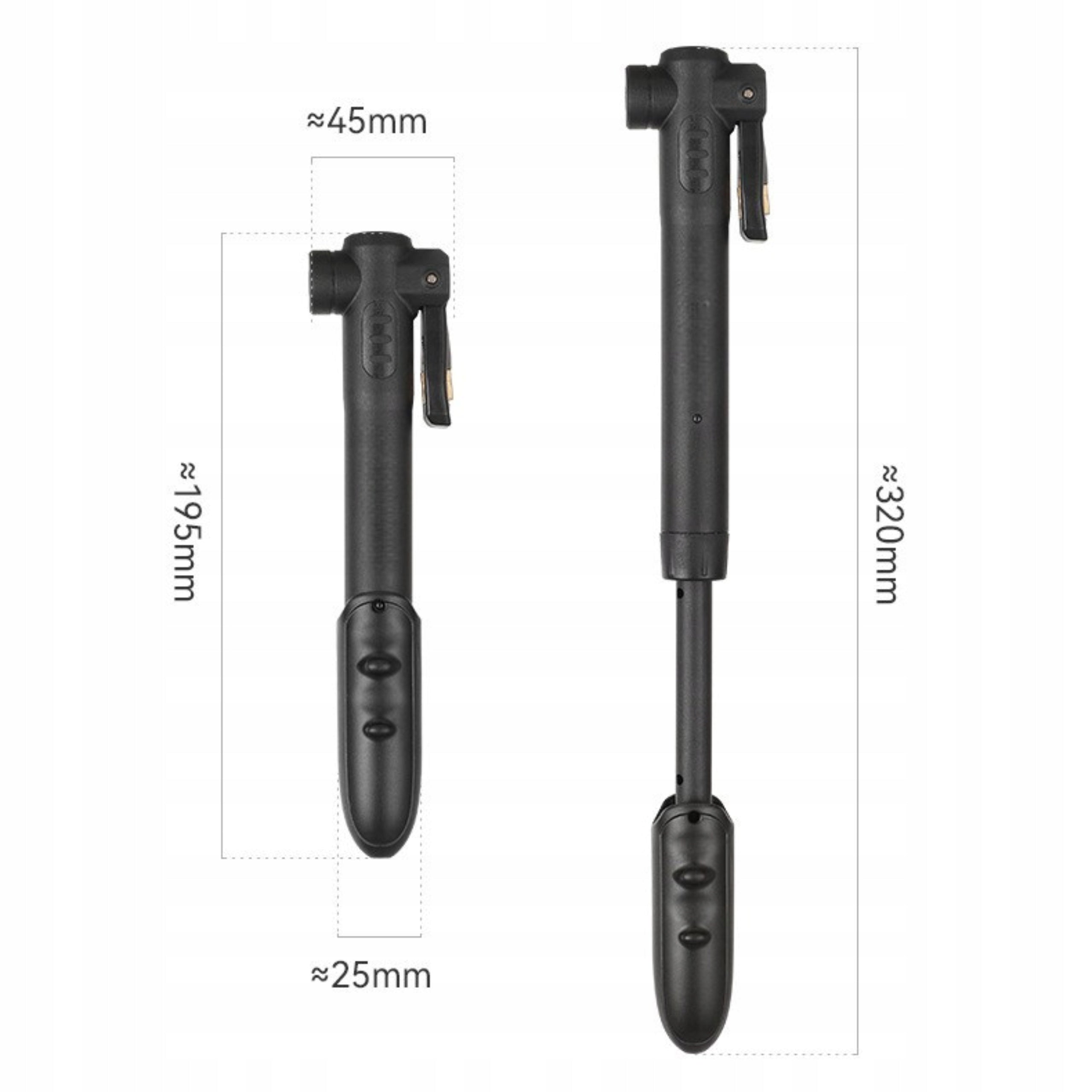MINI HAND BICYCLE PUMP FOR FRAME WITH TELESCOPIC HANDLE ALUMINIUM Color black