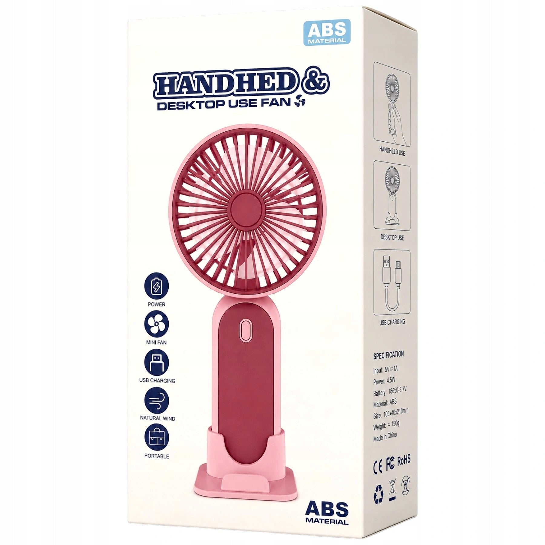 MINI PORTABLE FAN HANDHELD USB FAN COOLS PORTABLE FOR DESK Manufacturer code 5907419767874