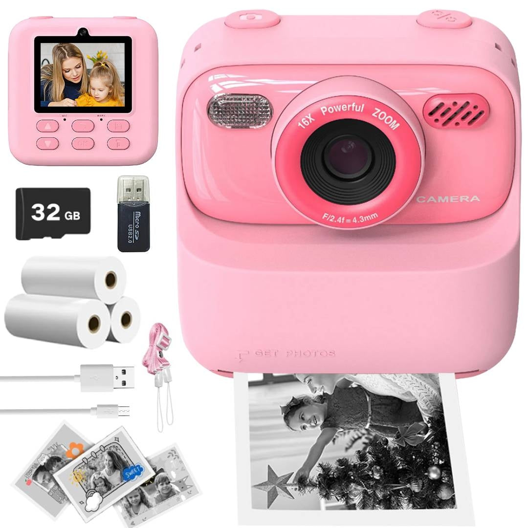 MINI PRINTER CAMERA INSTANT THERMAL 3 ROLLS LANYARD