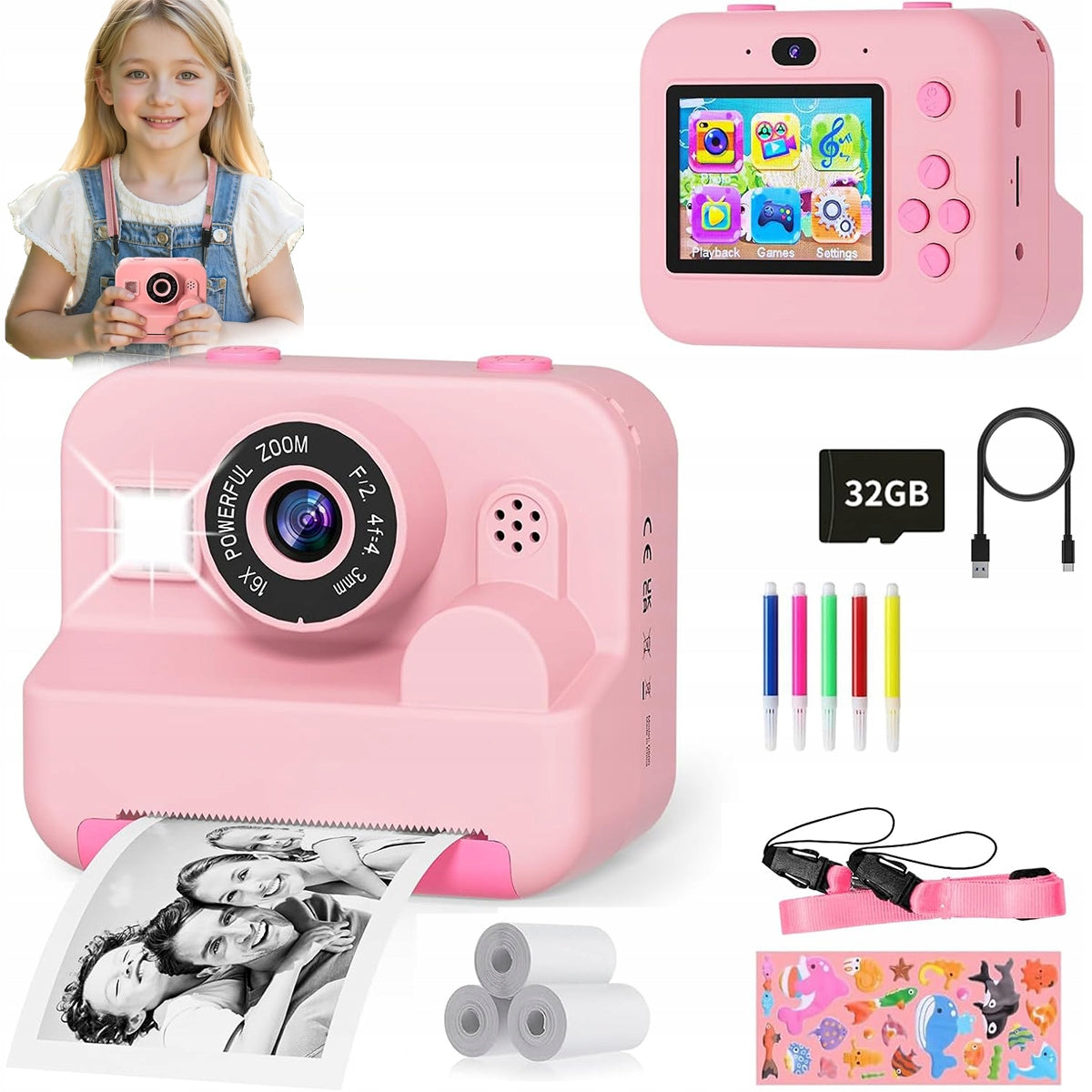 MINI PRINTER INSTANT THERMAL CAMERA 3 ROLLS