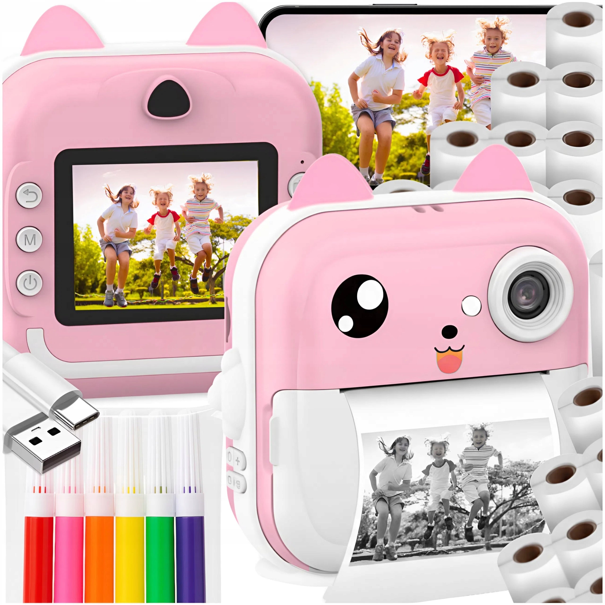 MINI PRINTER PRINTABLE THERMAL INSTANT CAMERA FOR KIDS + 20 ROLLS