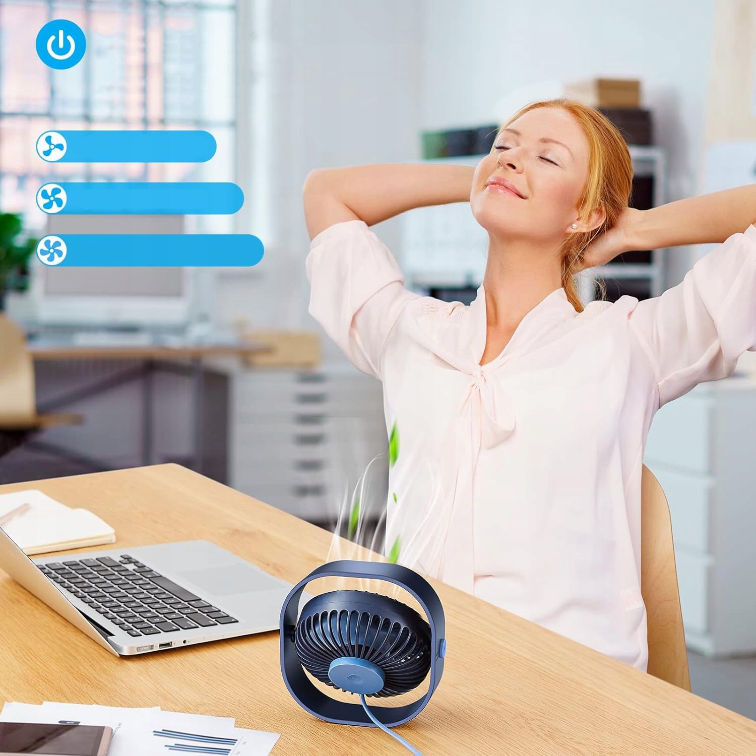 MINI QUIET USB DESK FAN 360 DEGREE PORTABLE TABLE FAN Dominant color blue