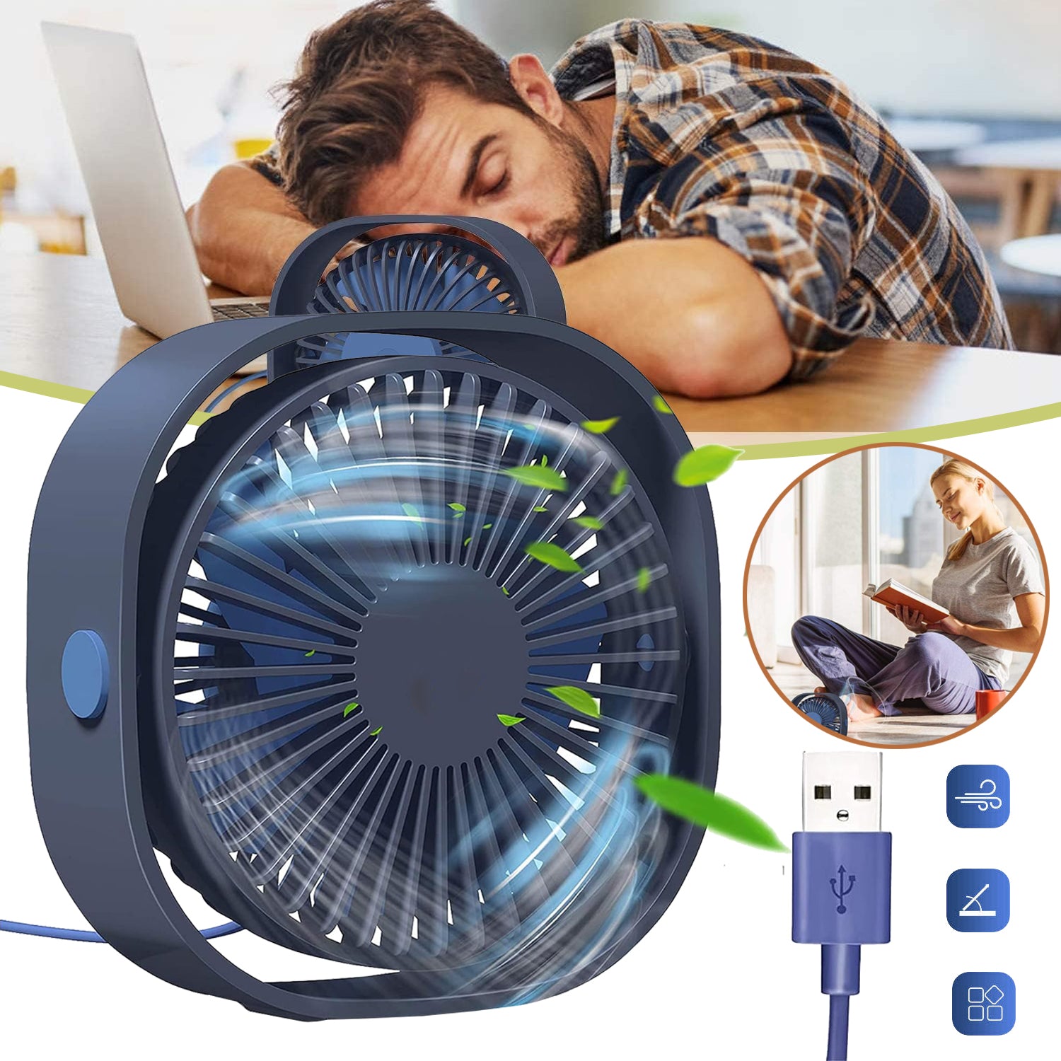 MINI QUIET USB DESK FAN 360 DEGREE PORTABLE TABLE FAN EAN (GTIN) 5906815308636