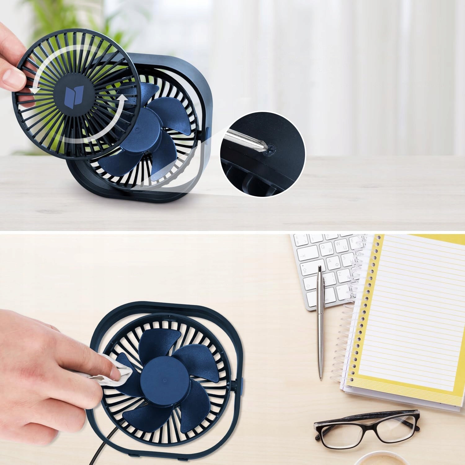 MINI QUIET USB DESK FAN 360 DEGREE PORTABLE TABLE FAN Manufacturer code Przenośny wiatrak mały ładowany USB 3 poziomy