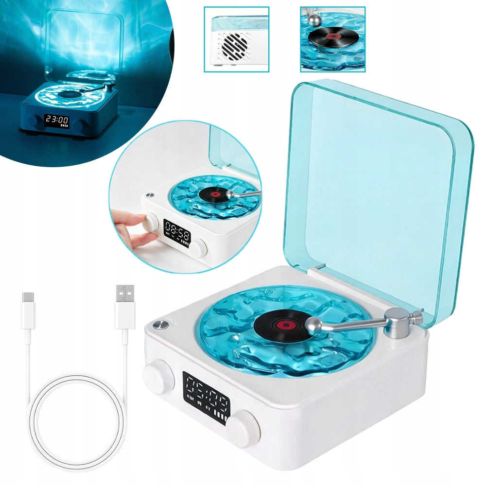 MINI RETRO SPEAKER, TURNTABLE, BLUETOOTH, WHITE NOISE, VINTAGE, LIGHT