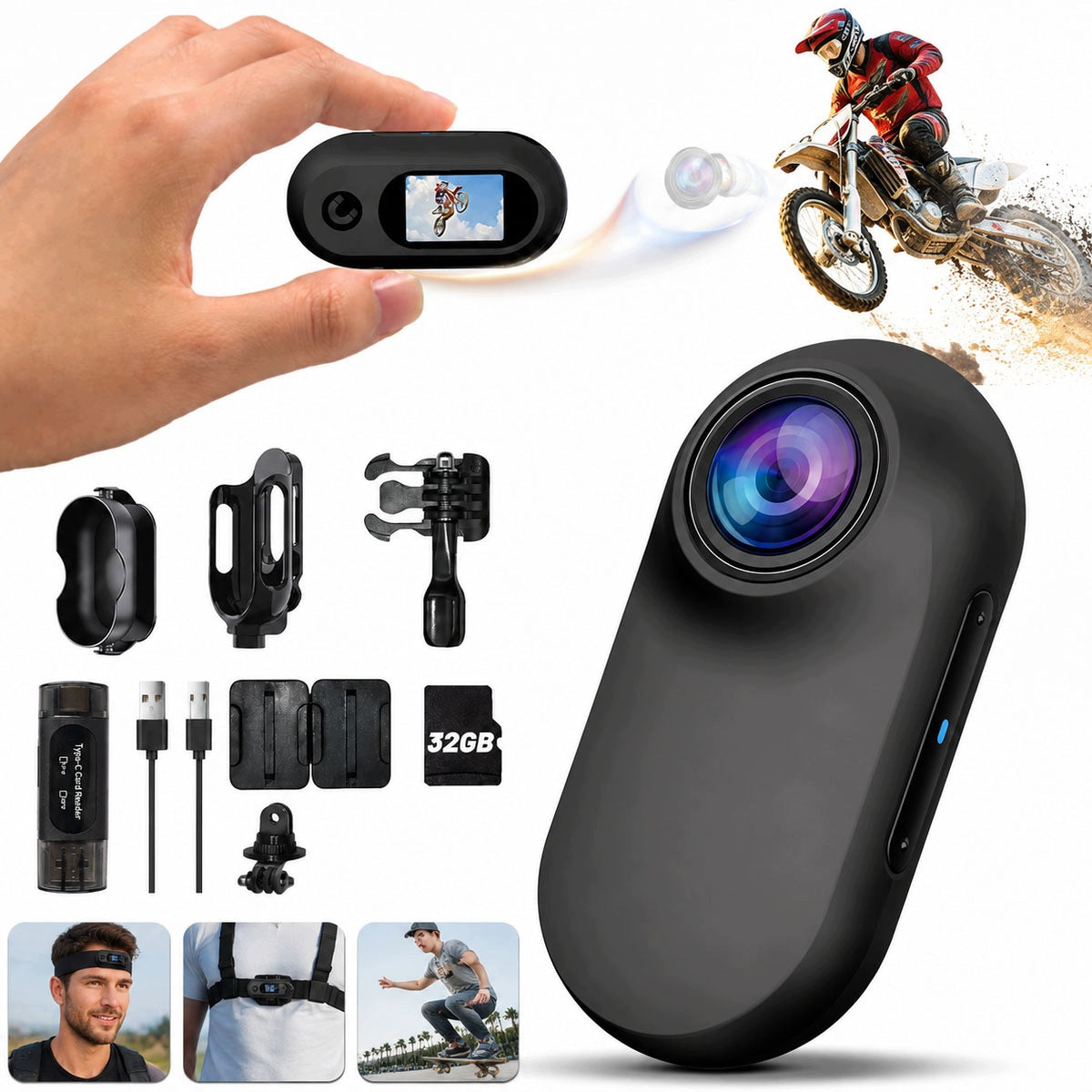 MINI SPORTS CAMERA 1080P WATERPROOF MAGNETIC + SET OF ACCESSORIES PRO