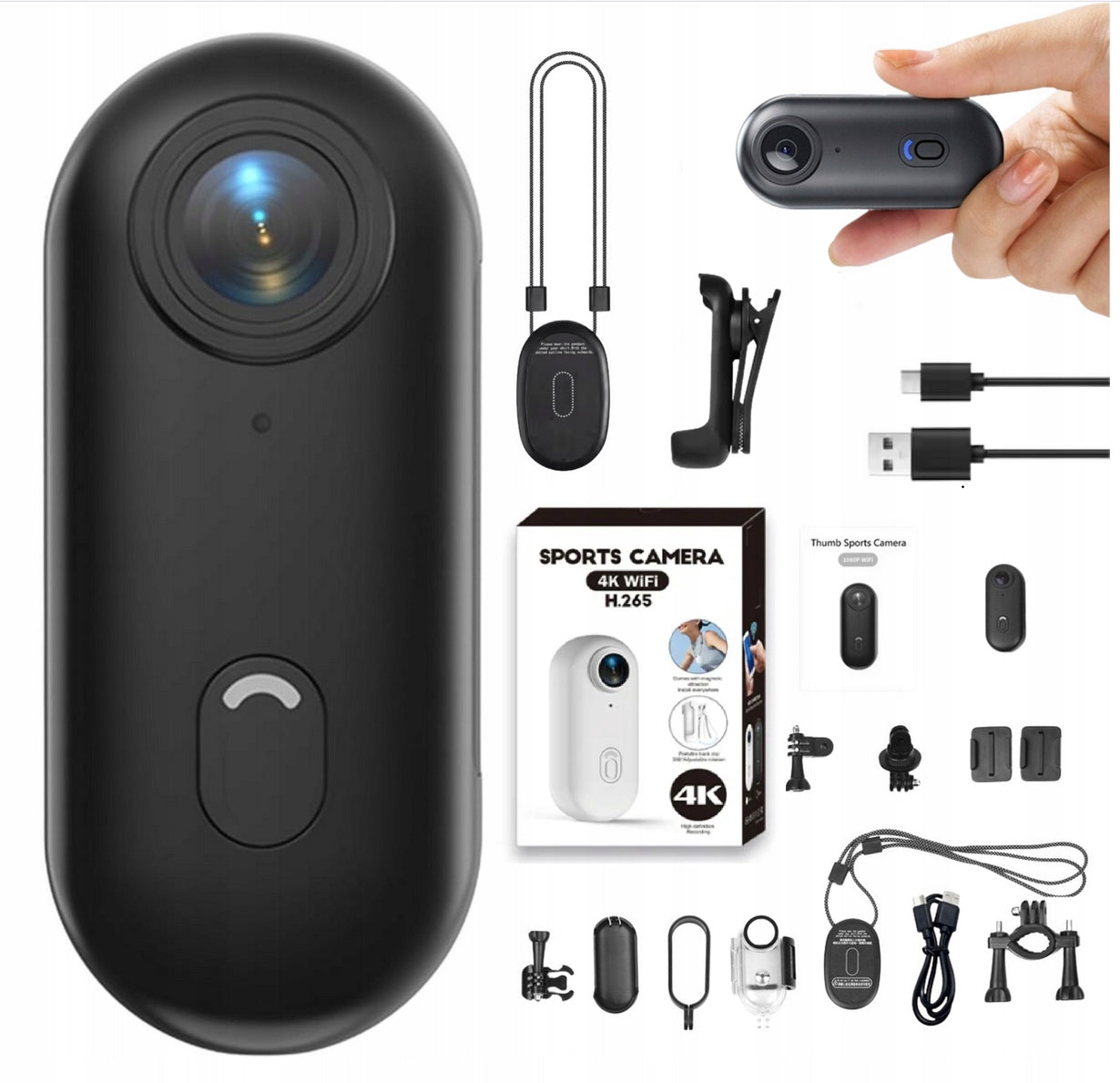 MINI SPORTS CAMERA WiFi 4K WATERPROOF MAGNETIC AKCESORIA 140° BLACK