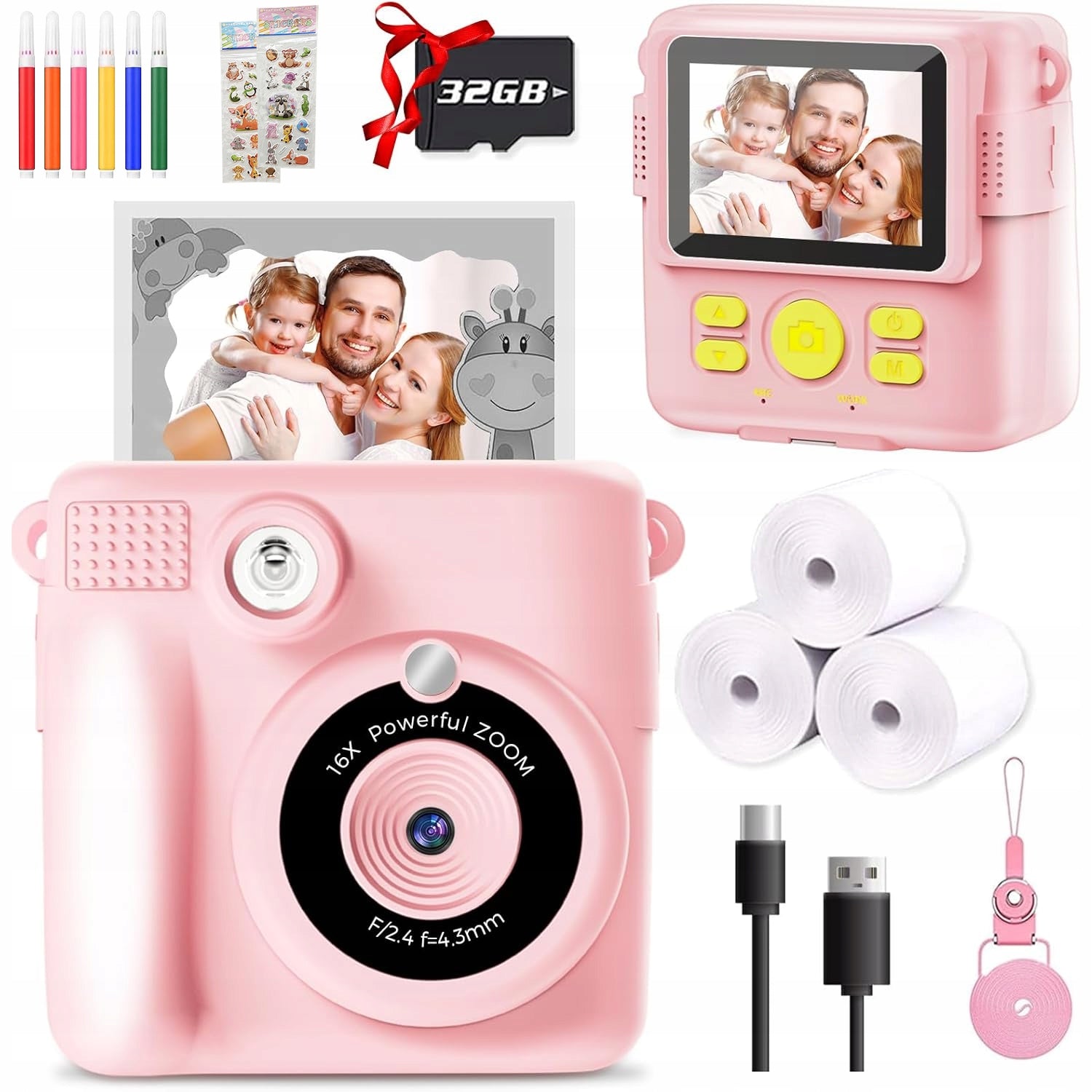 MINI THERMAL PRINTER INSTANT CAMERA FOR KIDS + 32GB CARD