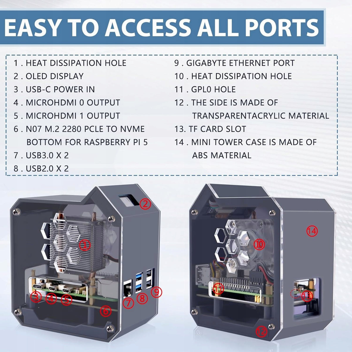 MINI TOWER NVME US TO RASPBERRY PI 5 WITH M2 NVME OLED ICE TOWER Manufacturer Raspberry pi