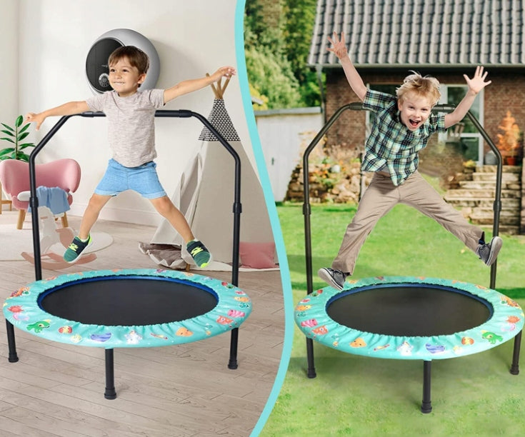 MINI TRAMPOLINE FOR CHILDREN FOLDING ADJUSTABLE HANDLE SAFE GREEN Kind without mesh