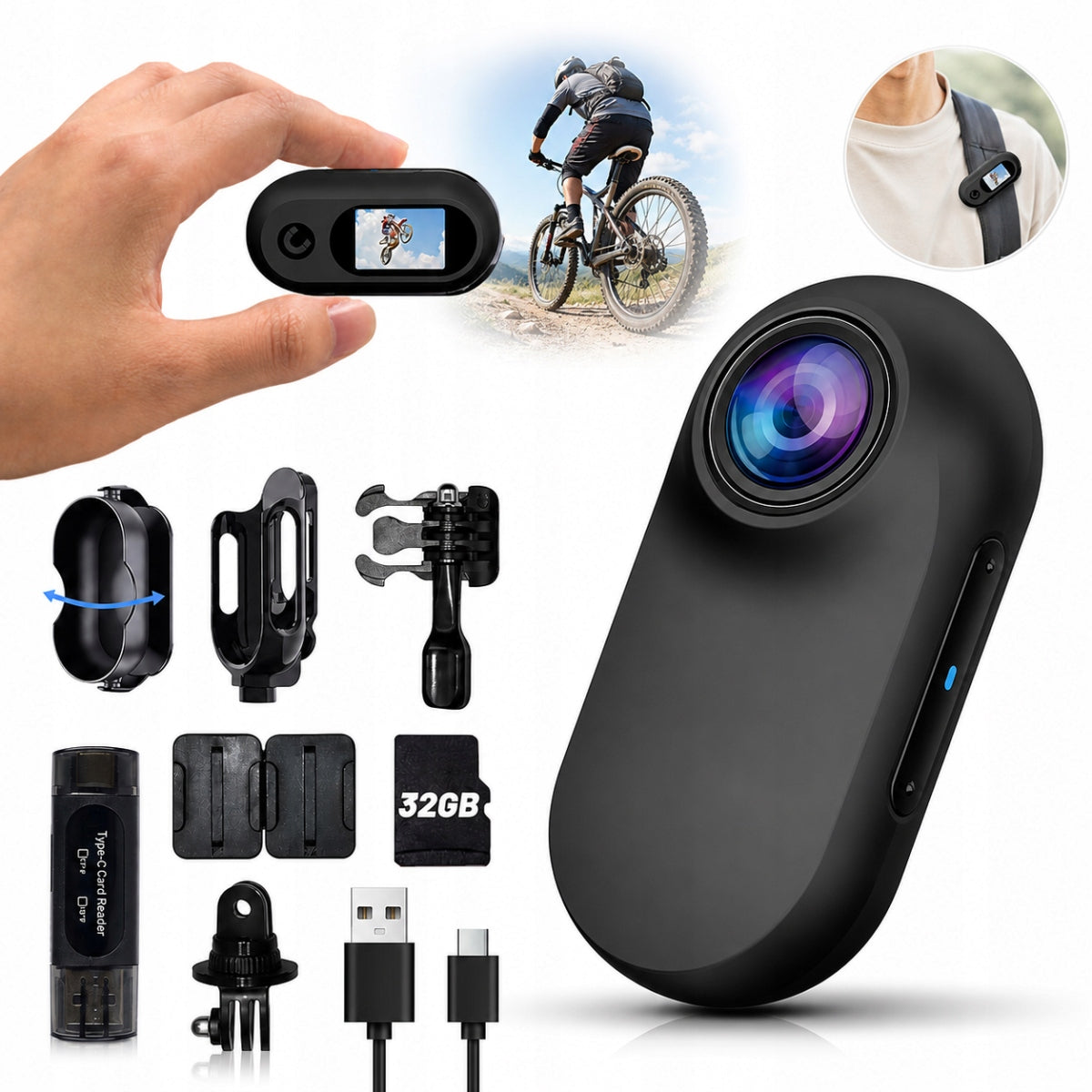 MINIATURE CAMERA FOR HD 1080P ACCESSORIES for Sports and Travel with 32GB