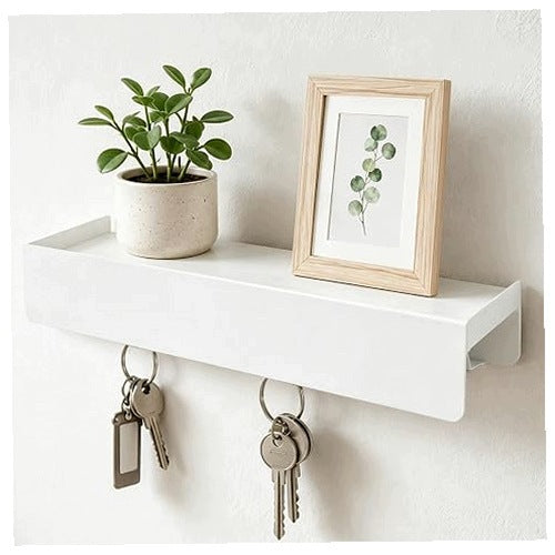 MINIMALIST 35 CM ALUMINUM WALL HANGER WITH SHELF AND 6 HOOKS